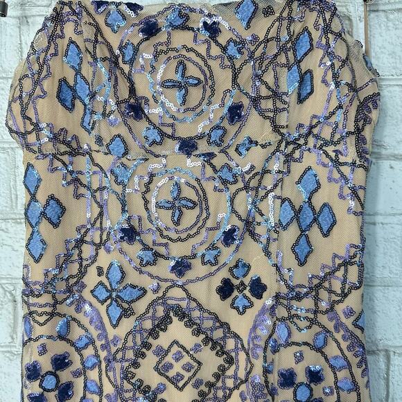 Free People Dress Show Mini Sequin Party Bodycon Lilac Blue Navy Nude 8 - Picture 8 of 8